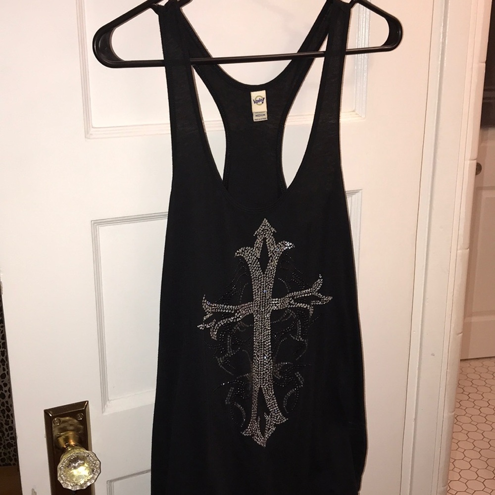Cross with Angel Wings Crystal Tank Top